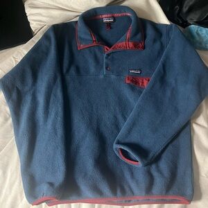 Patagonia Men's Blue Fleece Zip-Up with Burgundy Trim